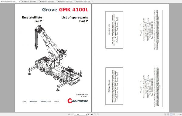 Manitowoc Grove Crane GMK 4100L 3202011BK 20121201 Spare Parts Catalog 1