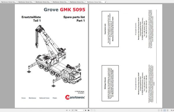 Manitowoc Grove Crane GMK 5095 3179615 20110301 Spare Parts Catalog 1