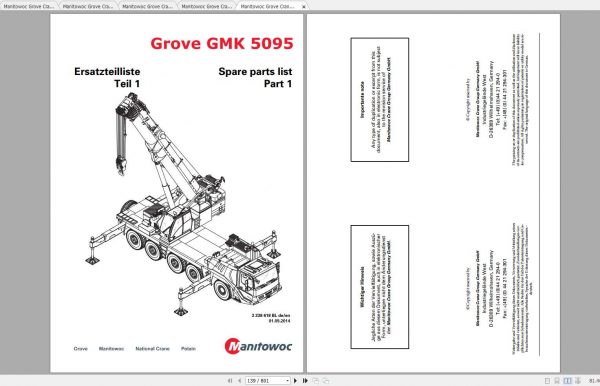 Manitowoc Grove Crane GMK 5095 3238618BL 20140901 Spare Parts Catalog 1