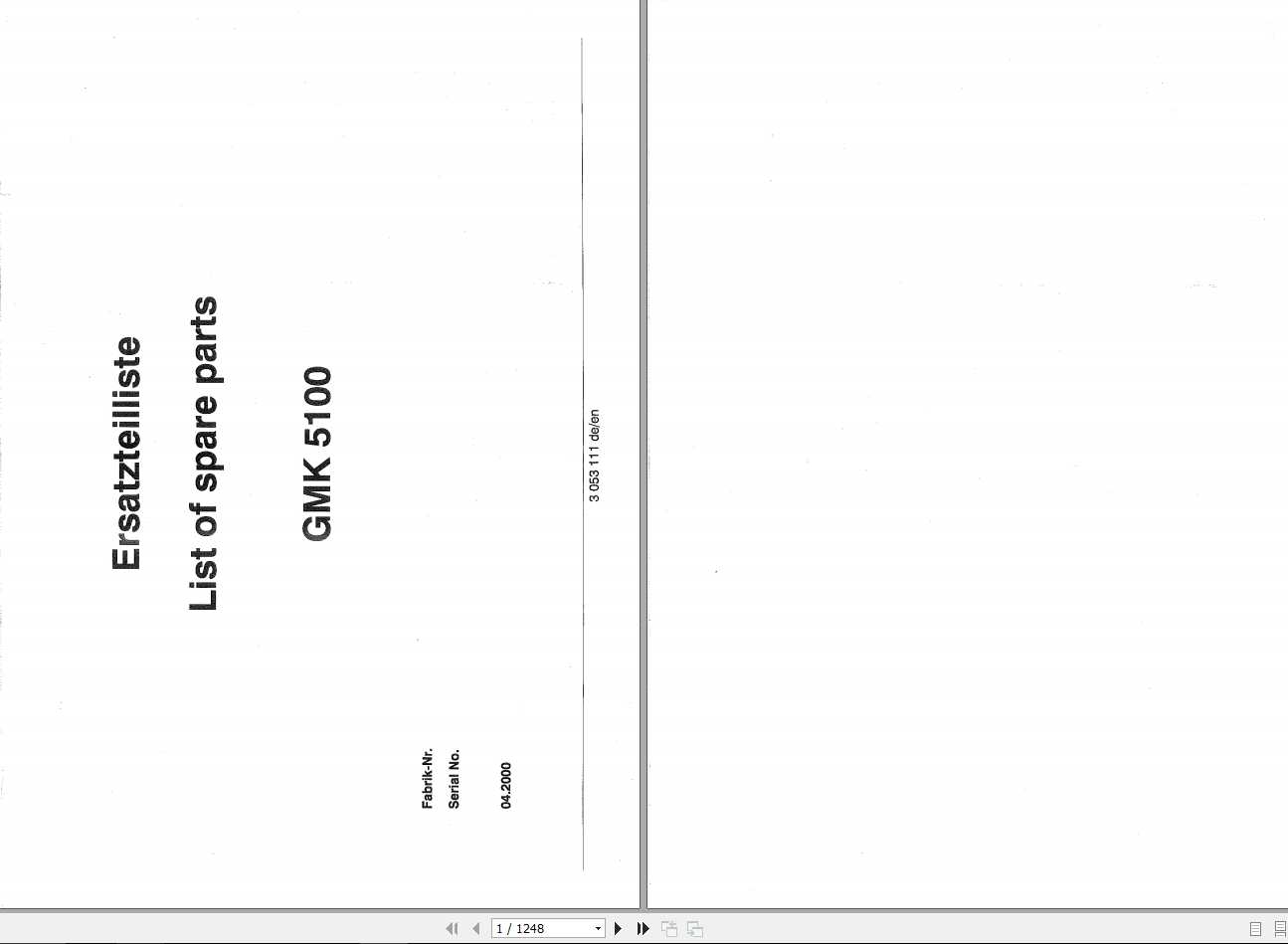 Manitowoc Grove Crane GMK 5100 3053111 20000401 Spare Parts Catalog 1