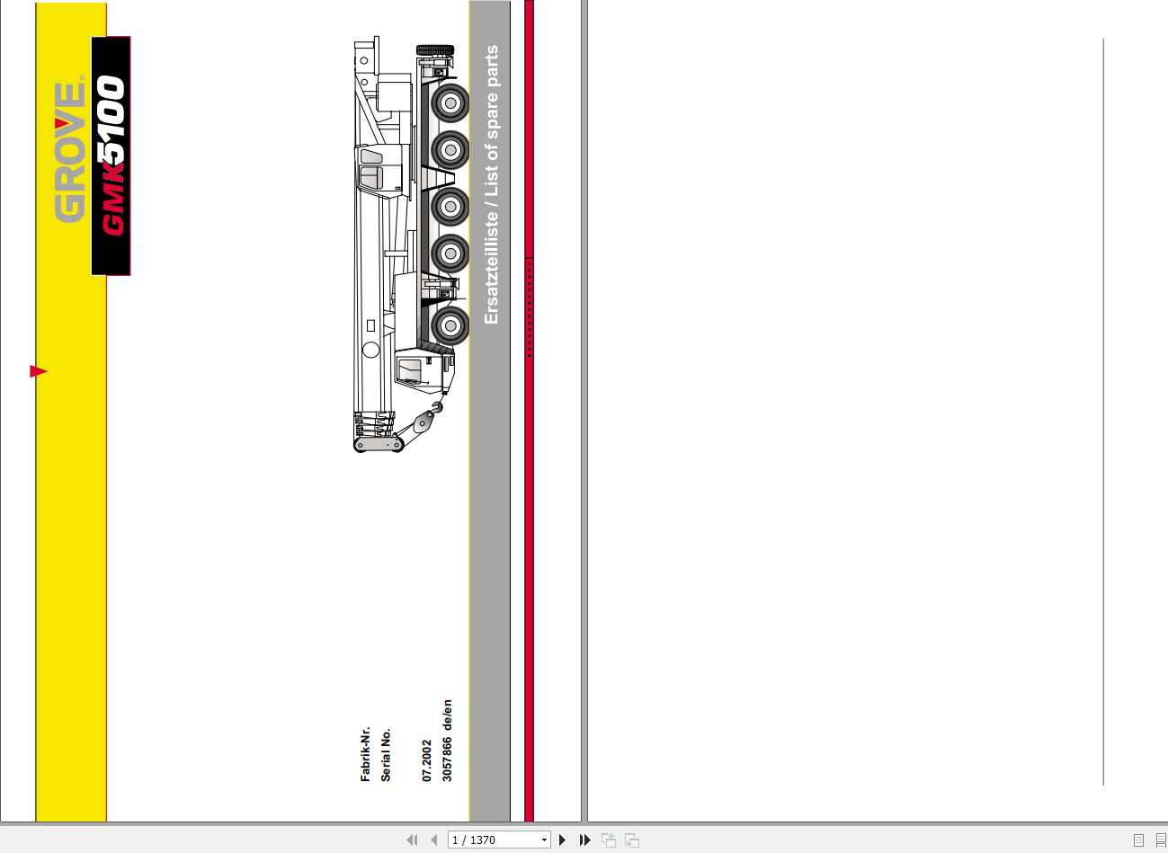 Manitowoc Grove Crane GMK 5100 3057866 20020701 Spare Parts Catalog 1