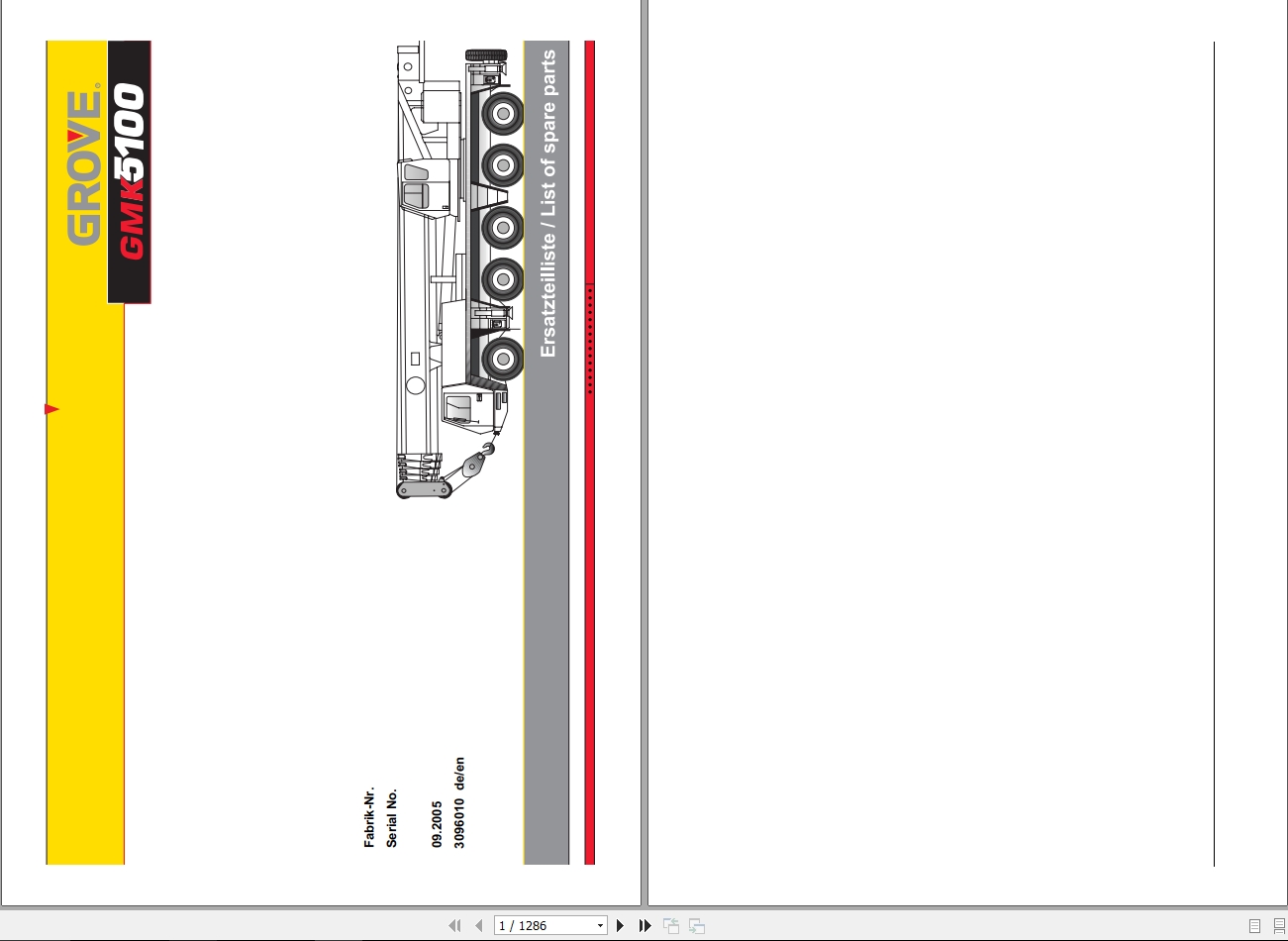 Manitowoc Grove Crane GMK 5100 3096010 20050901 Spare Parts Catalog 1