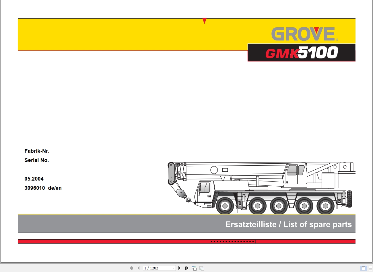 Manitowoc Grove Crane GMK 5100 3117169 20040501 Spare Parts Catalog 1