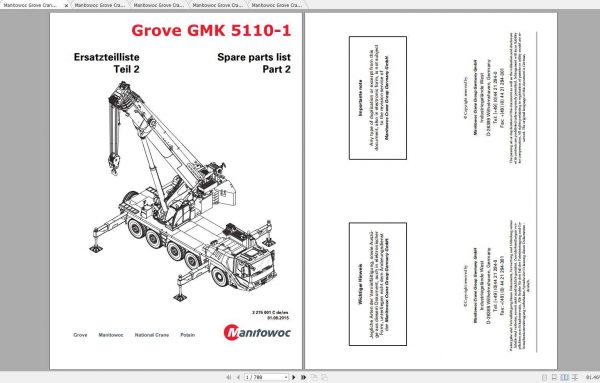 Manitowoc Grove Crane GMK 5110 1 3275001C 20150801 Spare Parts Catalog 1