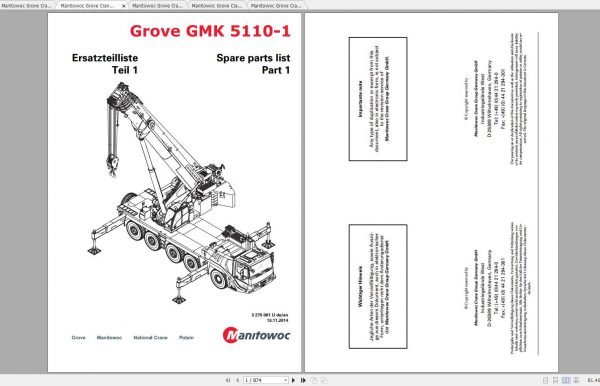 Manitowoc Grove Crane GMK 5110 1 3275001U 20141115 Spare Parts Catalog 1