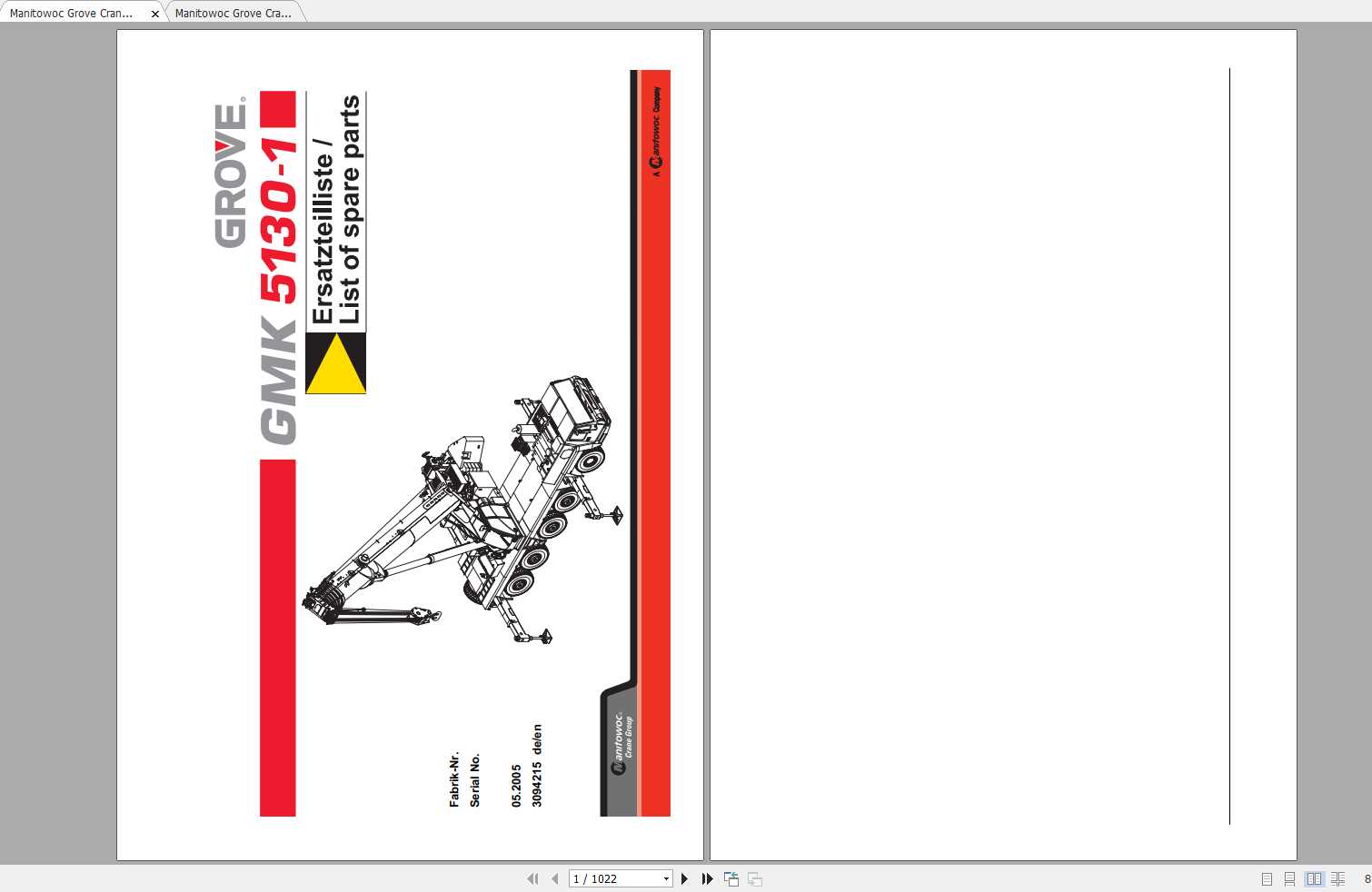Manitowoc Grove Crane GMK 5130 1 3094215 20050501 Spare Parts Catalog 1