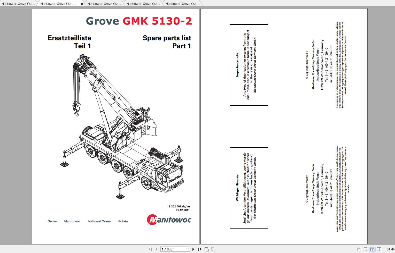 Manitowoc Grove Crane GMK 5130 2 3202003 20111201 Spare Parts Catalog 1