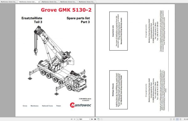 Manitowoc Grove Crane GMK 5130 2 3238698BL 20140801 Spare Parts Catalog 1