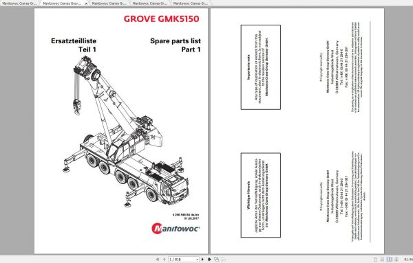 Manitowoc Grove Crane GMK 5150 4206948B4 20170801 Spare Parts Catalog 1