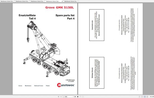Manitowoc Grove Crane GMK 5150L 3252690B 20161201 Spare Parts Catalog 1