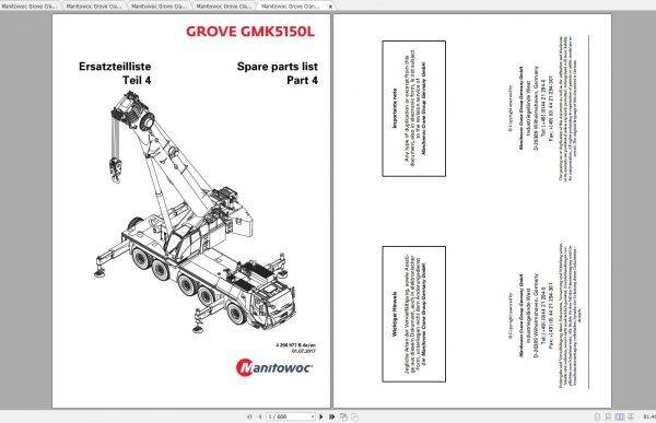 Manitowoc Grove Crane GMK 5150L 4206977B 20170701 Spare Parts Catalog 1