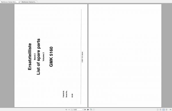 Manitowoc Grove Crane GMK 5160 3007151 19990301 Spare Parts Catalog 1