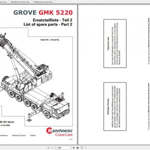 Manitowoc Grove Crane GMK 5220 3165237 20090301 Spare Parts Catalog 1