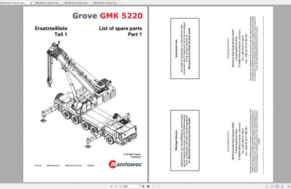 Manitowoc Grove Crane GMK 5220 3179590T 20120815 Spare Parts Catalog 1