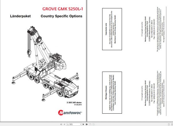 Manitowoc Grove Crane GMK 5250L 1 3305345 20190801 Land Specific Options Spare Parts Catalog 1