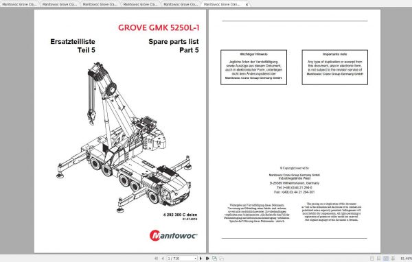 Manitowoc Grove Crane GMK 5250L 1 4292300C 20190701 Spare Parts Catalog 1
