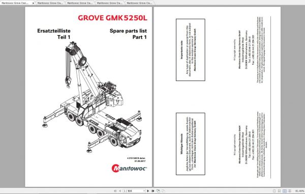 Manitowoc Grove Crane GMK 5250L 4210540B 20170901 Spare Parts Catalog 1