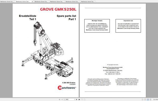 Manitowoc Grove Crane GMK 5250L 4264460B 20180801 Spare Parts Catalog 1