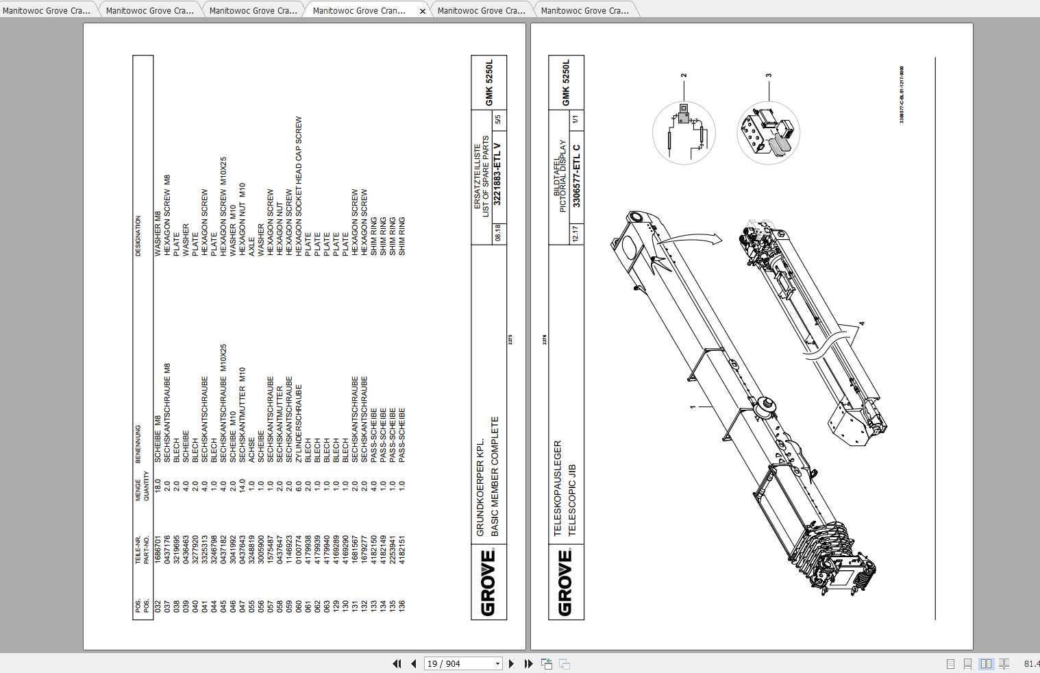 Manitowoc Grove Crane GMK 5250L 4264460B 20180801 Spare Parts Catalog