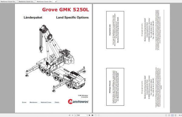 Manitowoc Grove Crane GMK 5250L Land Specific Options Spare Parts Catalogs 1