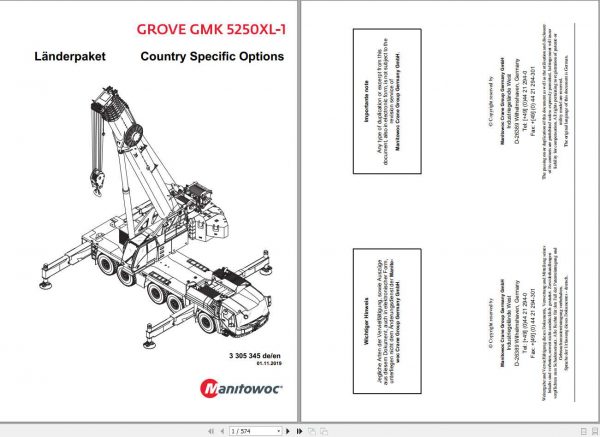 Manitowoc Grove Crane GMK 5250XL 1 3305345 20191101 Country Specific Options Spare Parts Catalog 1