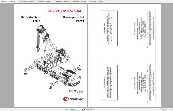 Manitowoc Grove Crane GMK 5250XL 1 4276729A 20191101 Spare Parts Catalog 1