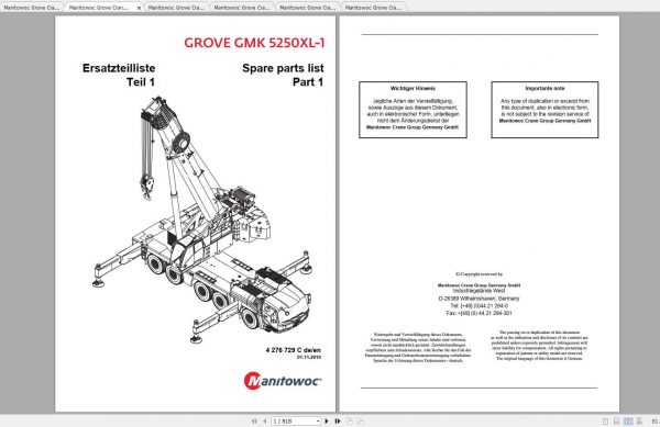 Manitowoc Grove Crane GMK 5250XL 1 4276729C 20191101 Spare Parts Catalog 1