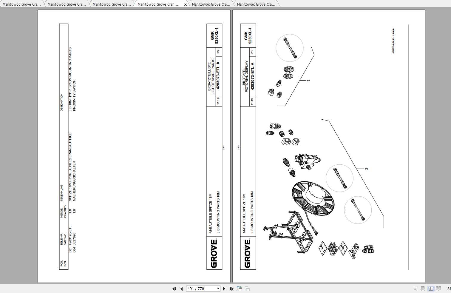 Manitowoc Grove Crane GMK 5250XL1 4276729C 20191101 Spare Parts Catalog