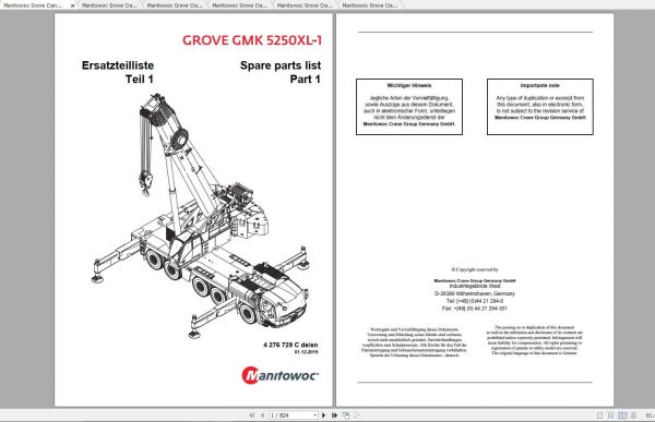 Manitowoc Grove Crane GMK 5250XL 1 4276729C 20191201 Spare Parts Catalog 1