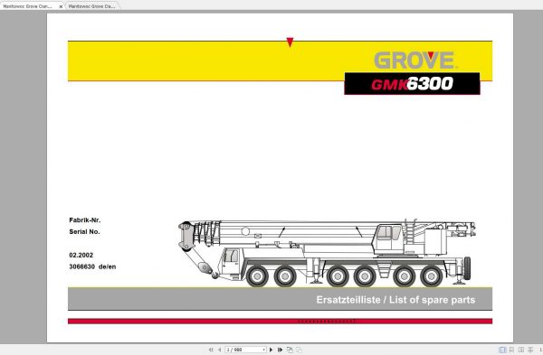 Manitowoc Grove Crane GMK 6300 3066630 20020201 Spare Parts Catalog 1