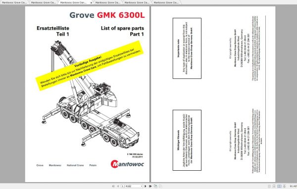Manitowoc Grove Crane GMK 6300L 3166330 20110201 Spare Parts Catalog 1