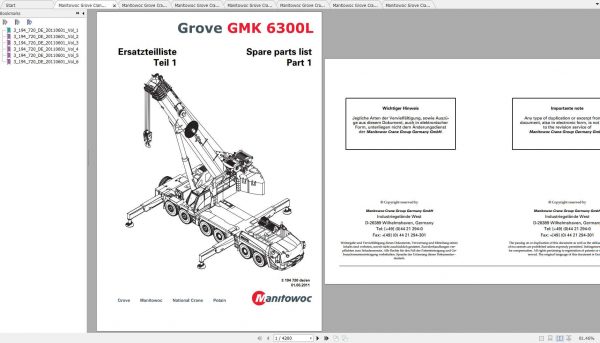 Manitowoc Grove Crane GMK 6300L 3194720 20110601 Spare Parts Catalog 1