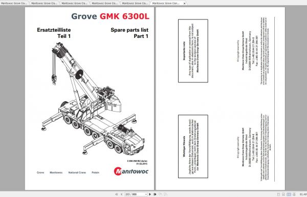 Manitowoc Grove Crane GMK 6300L 3206258BU ROB 20150201 Spare Parts Catalog PDF 1