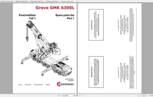 Manitowoc Grove Crane GMK 6300L 3297170 20160501 Spare Parts Catalog PDF 1