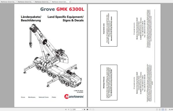 Manitowoc Grove Crane GMK 6300L 6300L 1 Land Specific Options Spare Parts Catalog 1