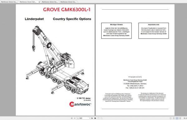 Manitowoc Grove Crane GMK 6300L 6300L 1 Land Specific Options Spare Parts Catalog 2