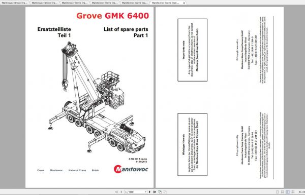 Manitowoc Grove Crane GMK 6400 3202007B 20130901 Spare Parts Catalog PDF 1