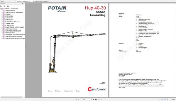 Manitowoc Grove Crane Hup 32 27 40 30 70A 85A 130 Spare Parts Catalog 2