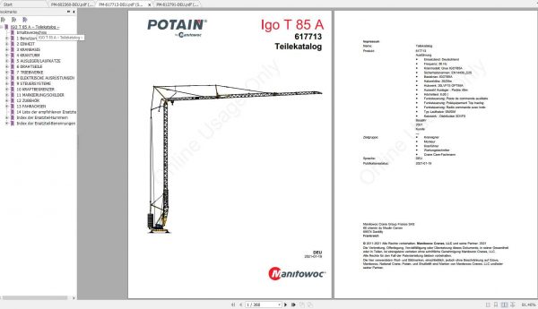 Manitowoc Grove Crane IGO T 70A 85A 130 Spare Parts Catalog 1