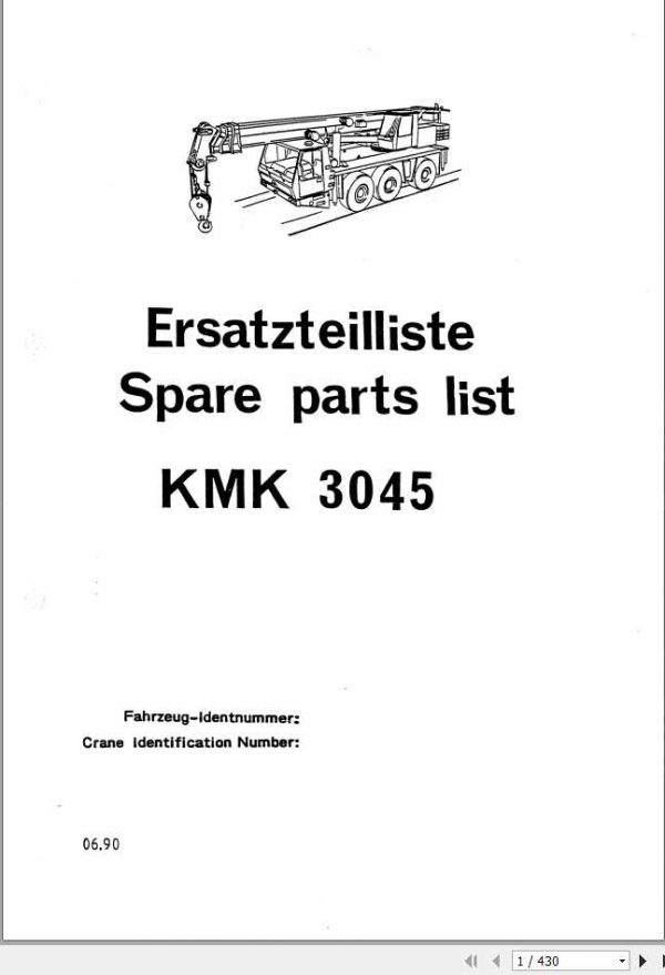 Manitowoc Grove Crane KMK 3045 1970648 19900601 Spare Parts Catalog 1