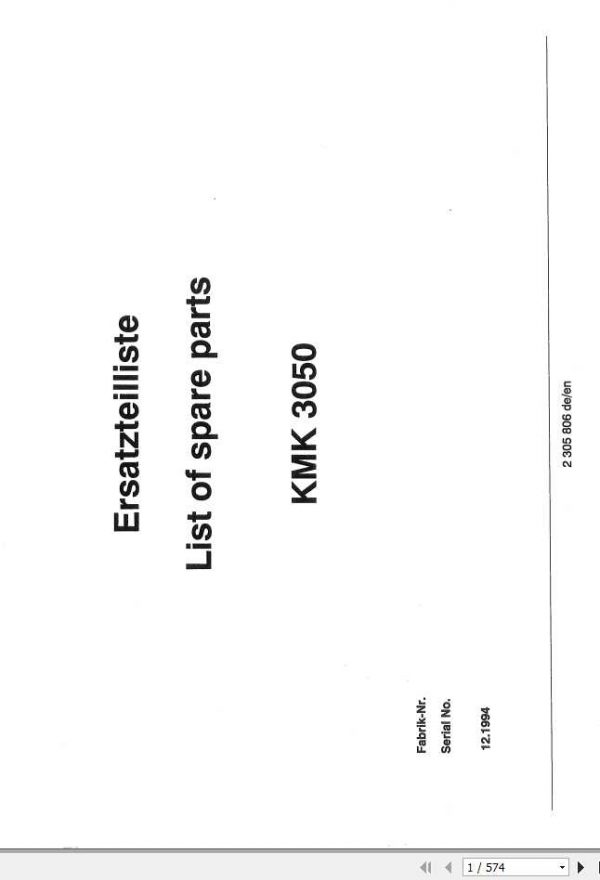 Manitowoc Grove Crane KMK 3050 2305806 19941201 Spare Parts Catalog 1