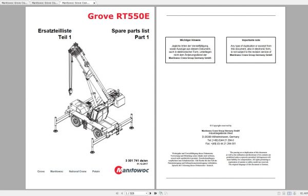 Manitowoc Grove Crane RT550E 3301741 20171201 Spare Parts Catalog 1