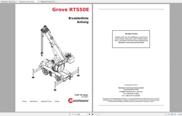 Manitowoc Grove Crane RT550E 3301741 20171201 Spare Parts Catalog 2