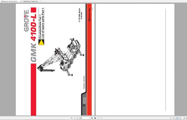 Manitowoc Grove Cranes GMK 4100 L 3172262 20080901 Spare Parts Manual 1