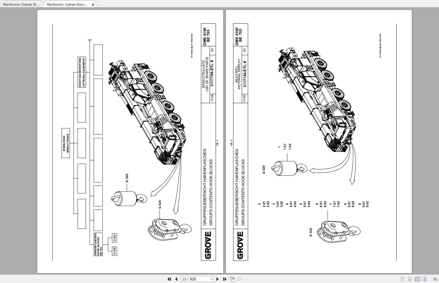 Manitowoc Grove Cranes GMK 4100L 3172262 20080901 Spare Parts Manual