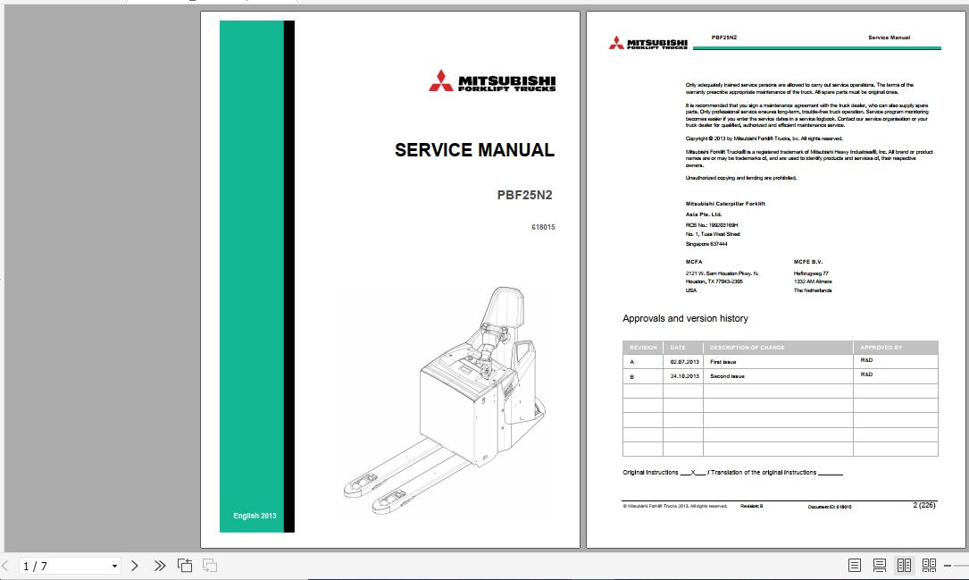 Mitsubishi Electric Pallet Truck PBF25N2 Service Manuals EN FR DE 2