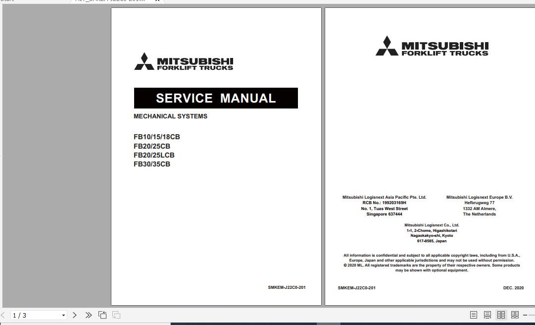Mitsubishi Forklift FB10CB FB35CB Service Manuals 2