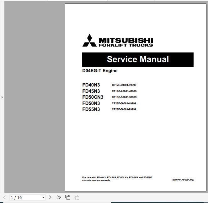 Mitsubishi Forklift Truck FD40N3 FD45N3 FD50CN3 FD50N3 FD55N3 Service Manuals 2