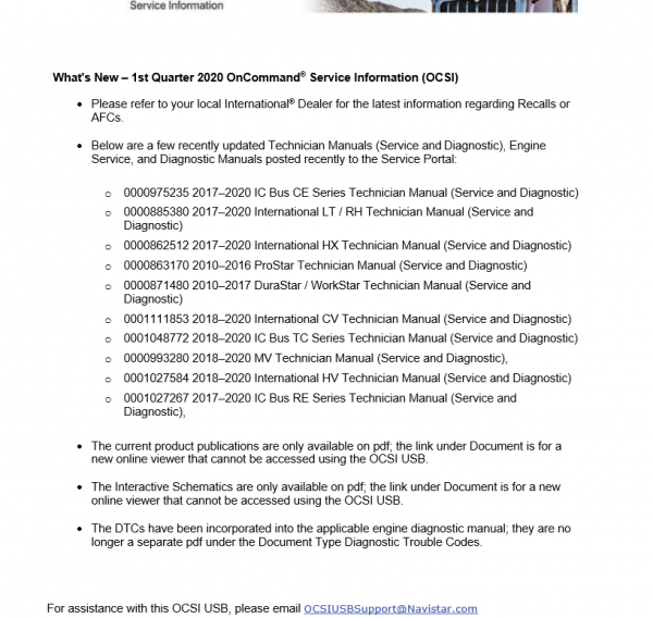 Navistar OnCommand Service Information OCSI Q4.2020 04.2020 Service Information 2
