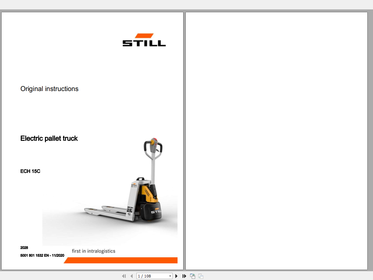 Still Sted Electric Pallet Truck ECH 15C2028 Operating Instruction
